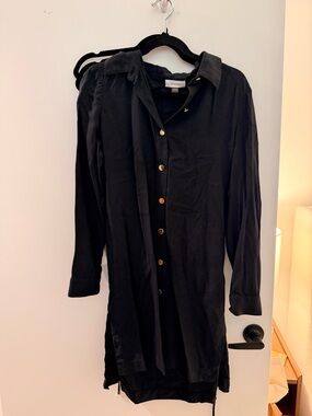 Calvin Klein Black Button-Front Shirt Dress with Gold Accents